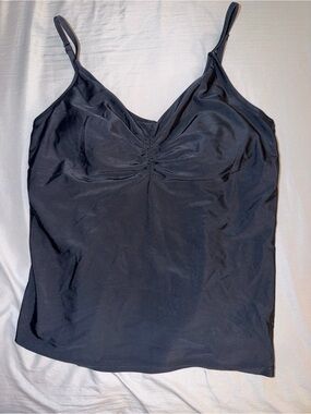 Black Ruched V-Neck Swim Cami Bikini Top